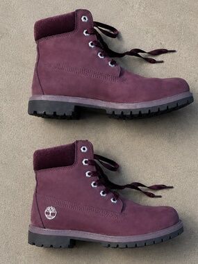 Timberland 6-Inch Premium Waterproof Burgundy Nubuck Boots Women's 8.5